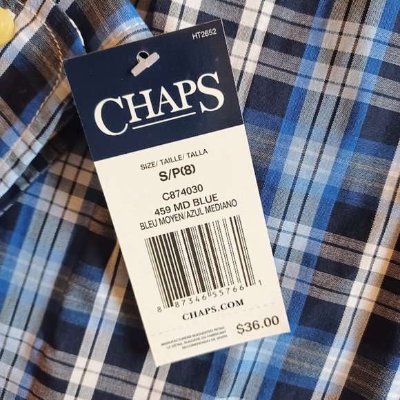 Chaps Boys' Button Down Shirt - Size 8 - Medium Blue Plaid - NWT - Picture 4 of 9